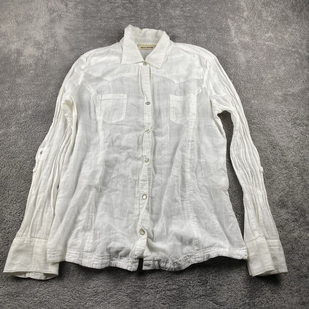 DKNY Jeans Shirt Mens Small White Long Sleeve Snap Button Up